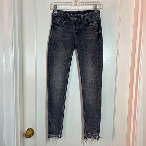 ALLSAINTS Mast Jean distressed black raw hem ankle skinny jeans size 25 - Picture 1 of 8